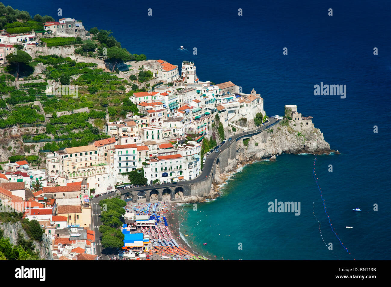 Amalfi, Stadt, Luftaufnahme Stockfoto