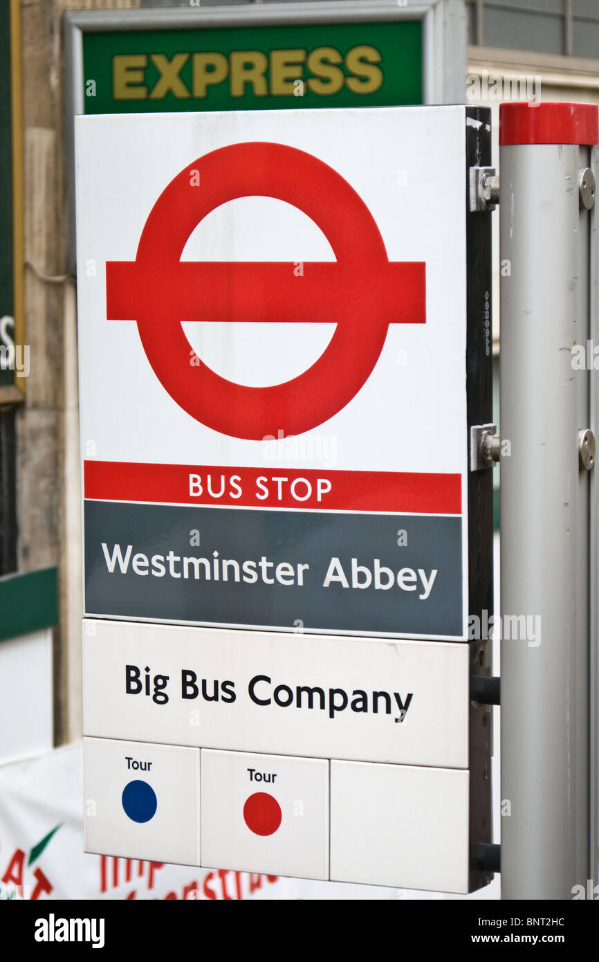 London England, BusStopSchilder und Logos Westminster Abbey Big Bus Company Tour