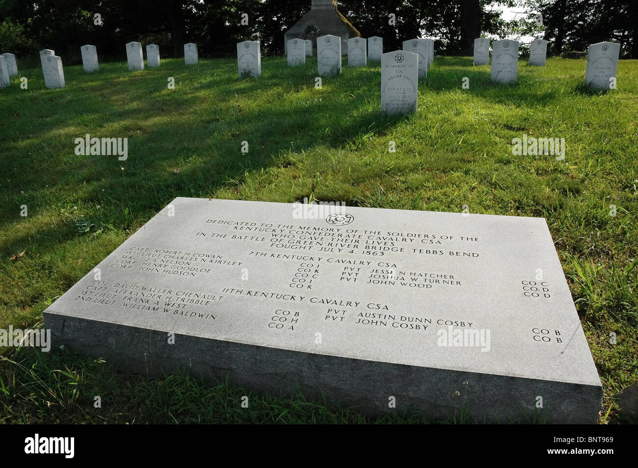 Friedhof Kennzeichnung von 1863 Tebbs Bend Bürgerkrieg Schlacht, entlang des Green River, KY CSA konföderierten Soldaten gefallen Stockfoto