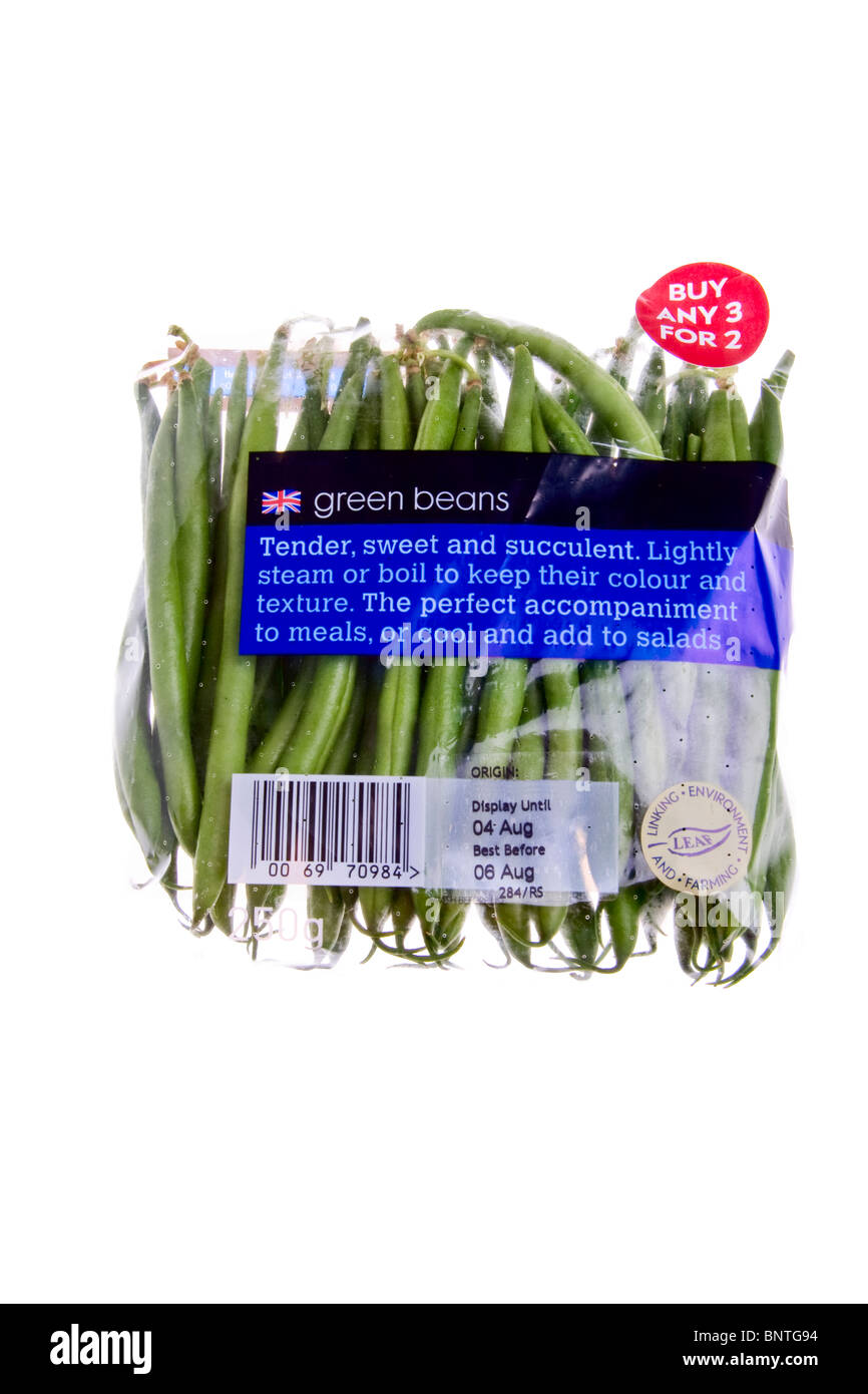 Einzelhandelspackungen grüne Bohnen Stockfoto