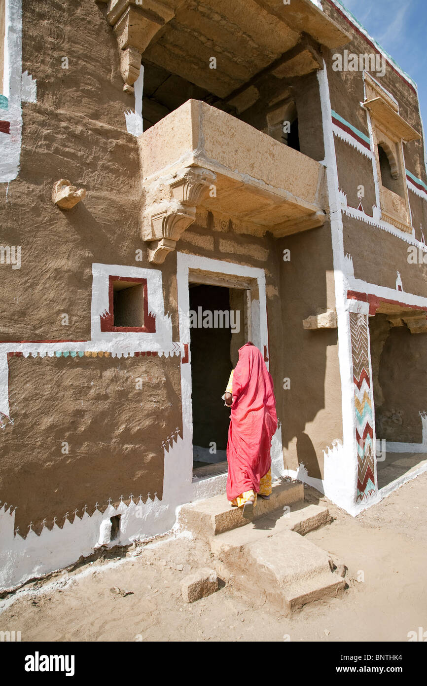 Traditionelle Adobe-Haus. Khuri Dorf. Rajasthan. Indien Stockfoto