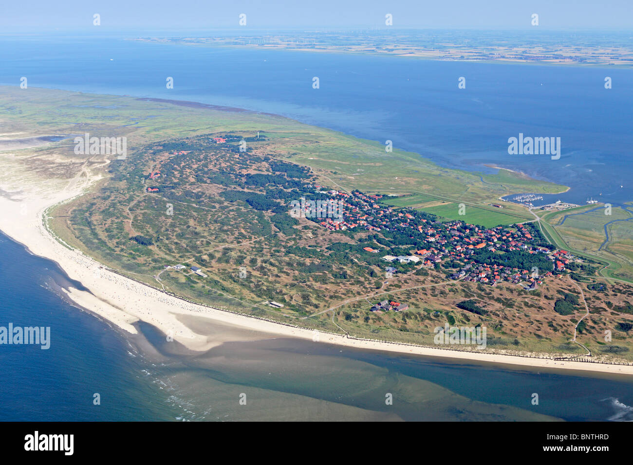 Luftaufnahme von Spiekeroog Insel, Ostfriesland, Niedersachsen, Deutschland Stockfoto