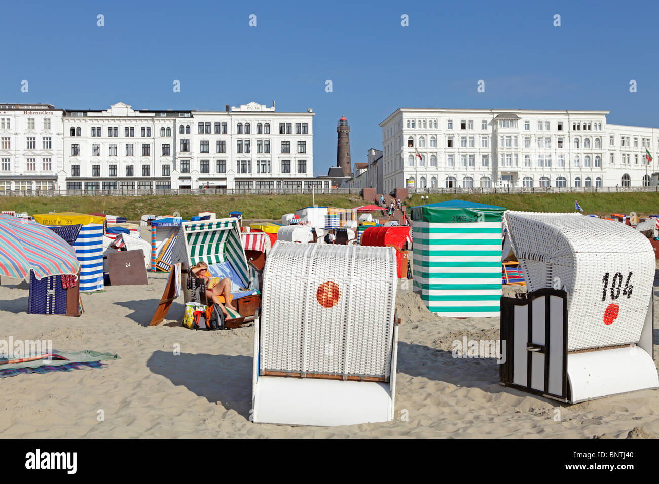 Strand der Stadt Borkum, Insel Borkum, Ostfriesland, Nordseeküste, Niedersachsen, Deutschland Stockfoto