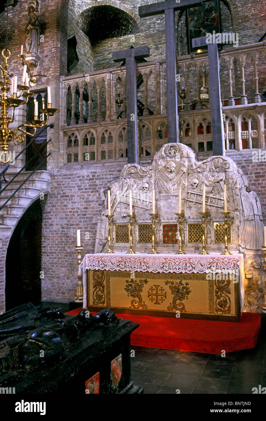 Altar, Altar, Jerusalem, Kirche, Jeruzalemkerk, 15. Jahrhundert Kirche, die römisch-katholische Kirche, Stadt Brügge, Westflandern, Belgien Stockfoto