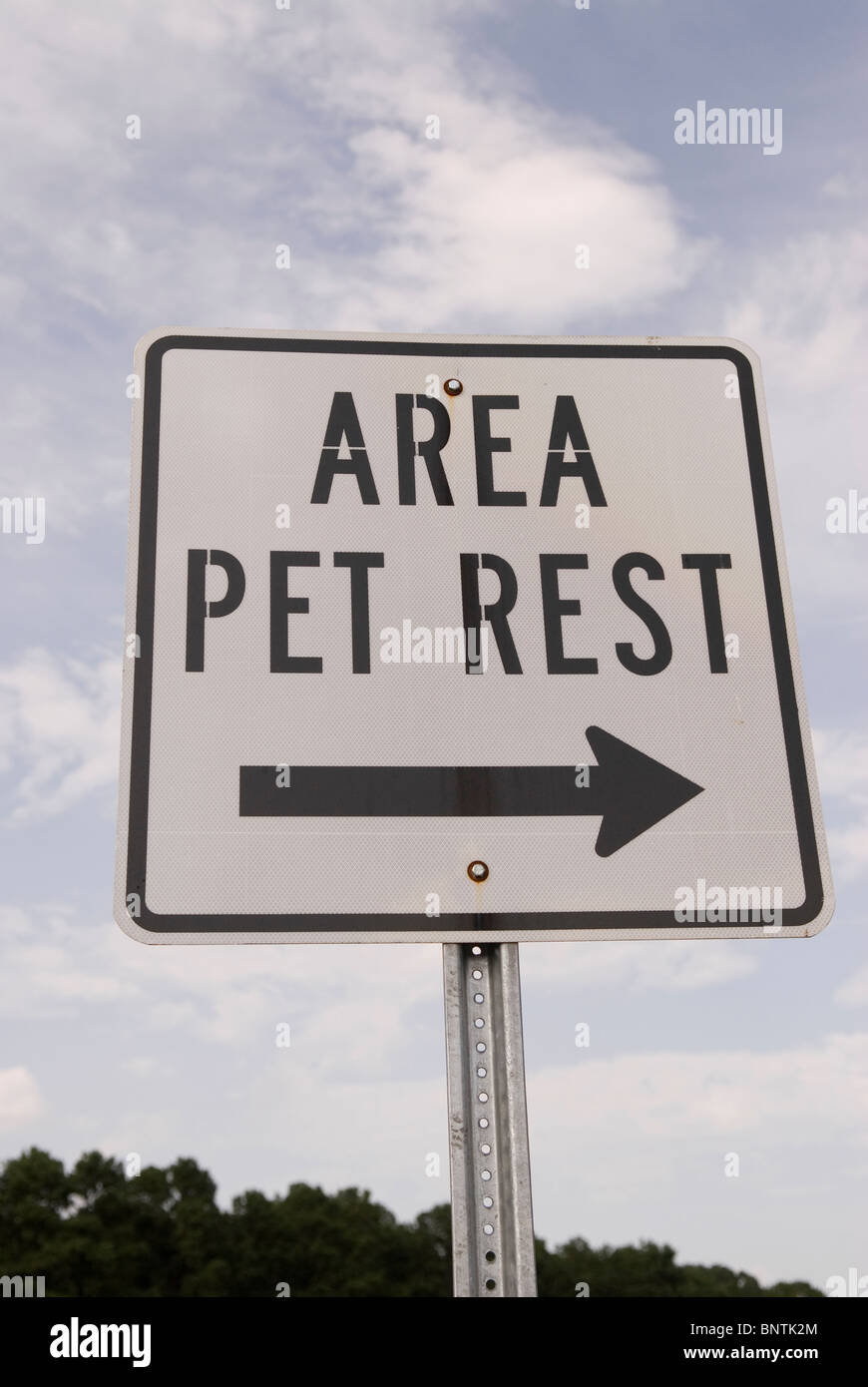 Interstate Area Pet Rest Schild USA Stockfoto