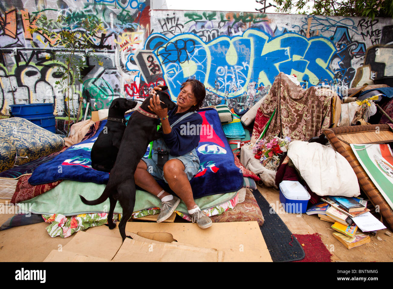 Obdachlose Familie, Los Angeles, California, Vereinigte Staaten von Amerika Stockfoto