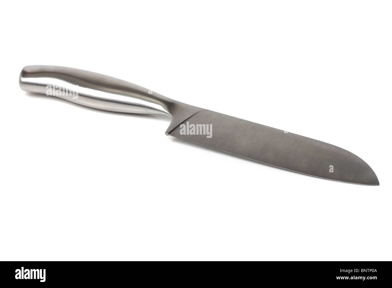 Großen metallischen Messer auf einem weißen Hintergrund Stockfoto