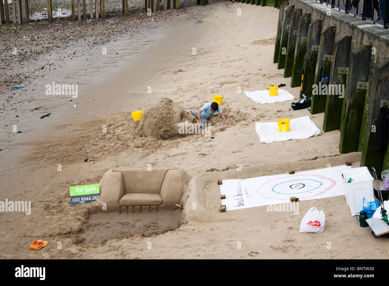 Sand-Skulpturen auf der Southbank der Themse, London, England, UK Stockfoto