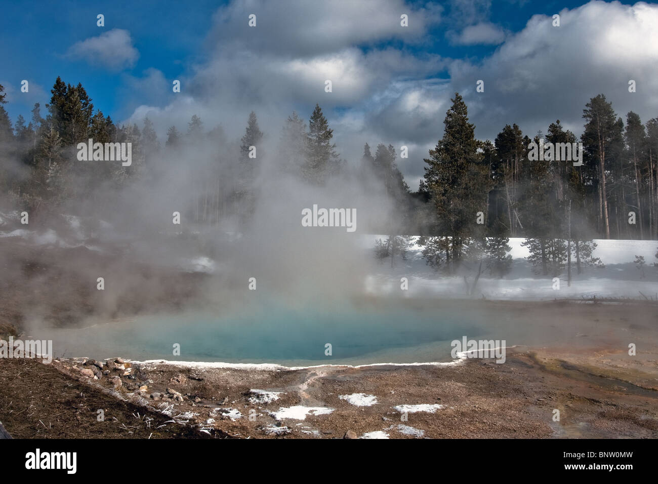 Silex Frühling, Yellowstone-Nationalpark im Winter. Stockfoto