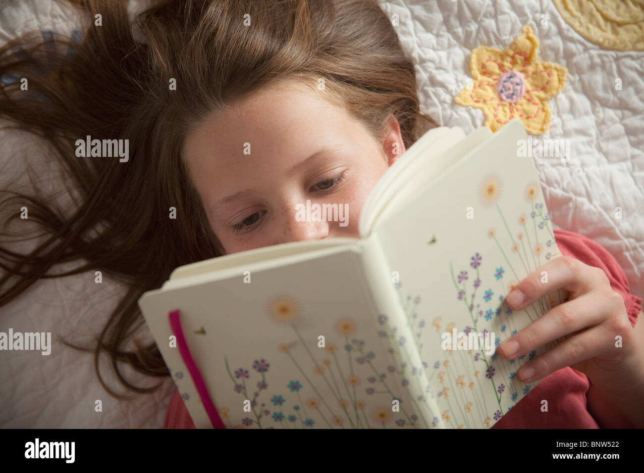 Junges Mädchen ihr Tagebuch zu lesen Stockfoto