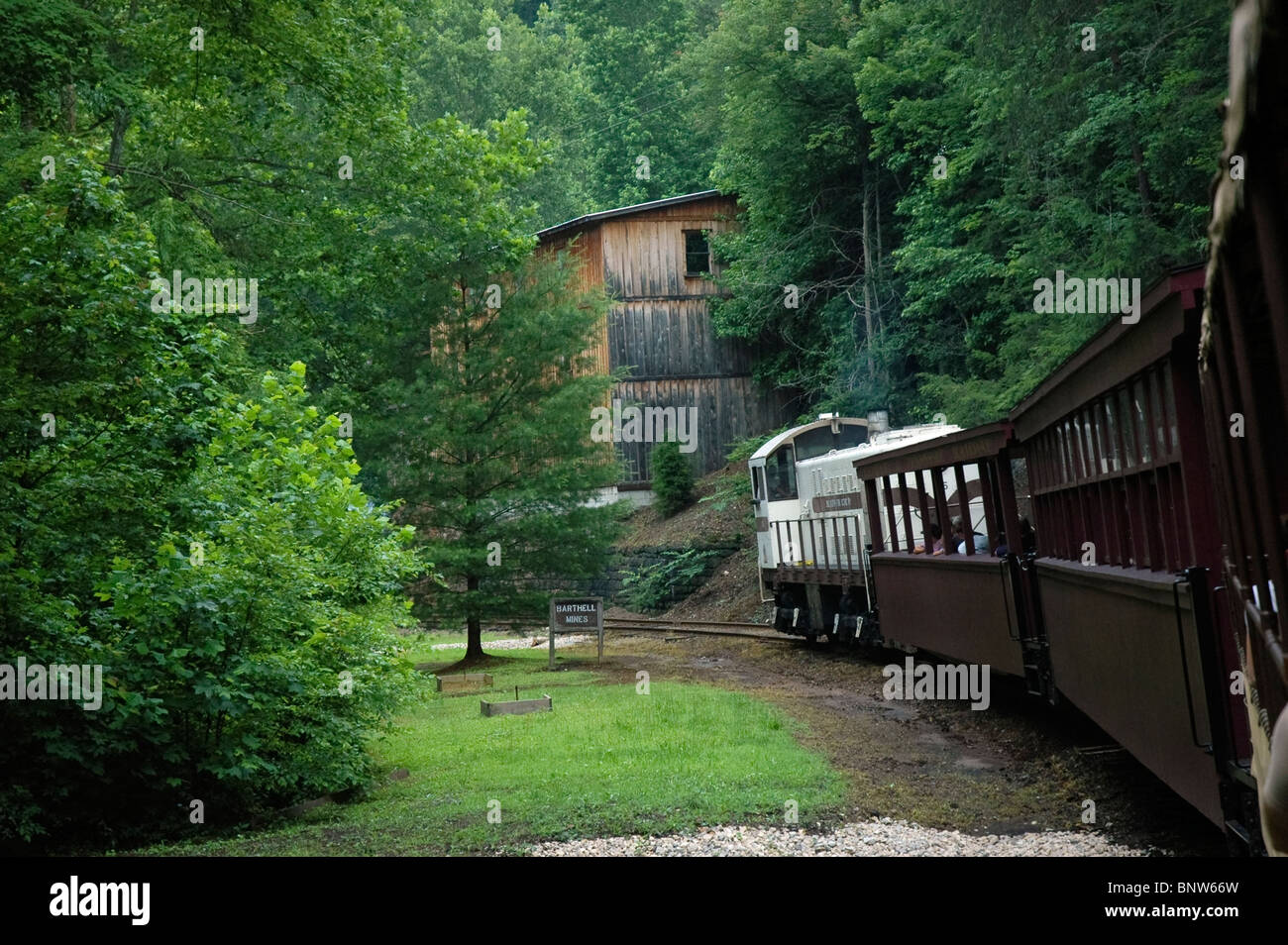 Annäherung an Barthell Kohle Bergbau-Zeltlager--Big South Fork Scenic Railway, Kentucky Stockfoto