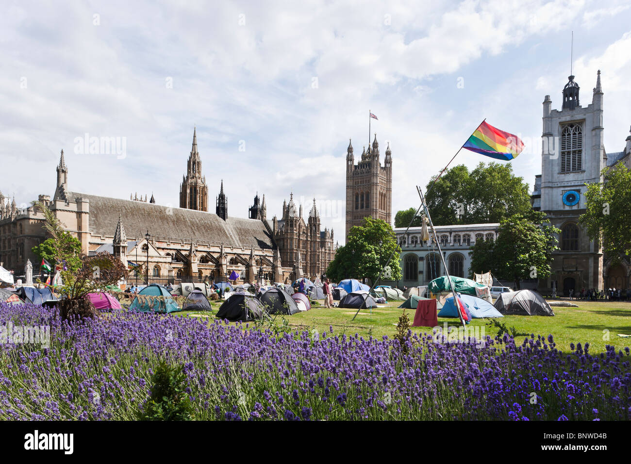 Parlament Square Friedenscamp-Kriegs-Demonstranten London Westminster Stockfoto