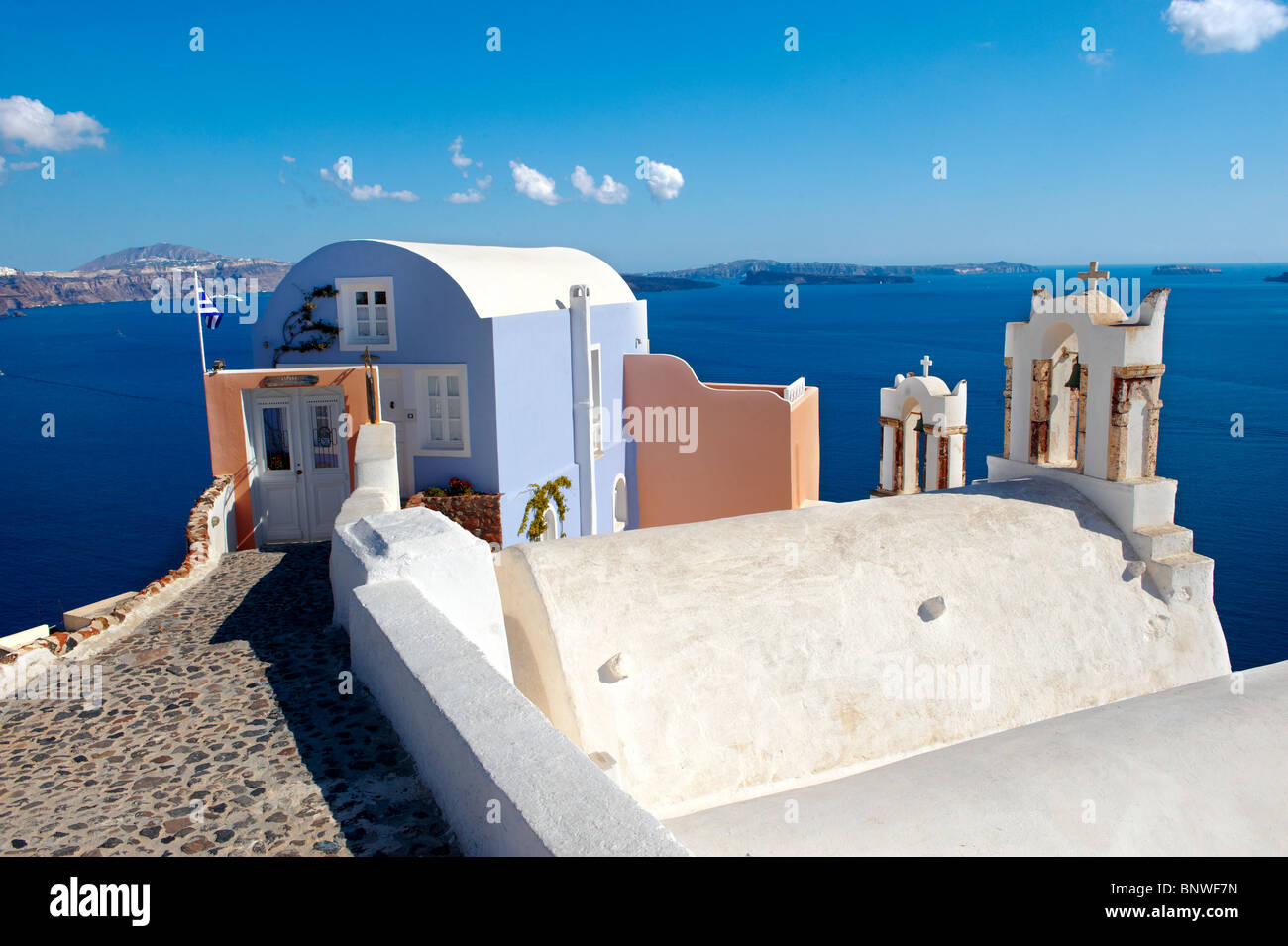 Oia (Ia) Santorini Stadt - griechischen Kykladen Inseln - Fotos, Bilder und Grafiken Stockfoto