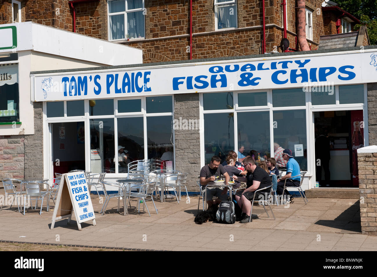 Tams Scholle Fisch &amp; Chips-Laden im englischen Ferienort von Hunstanton Norfolk. Stockfoto