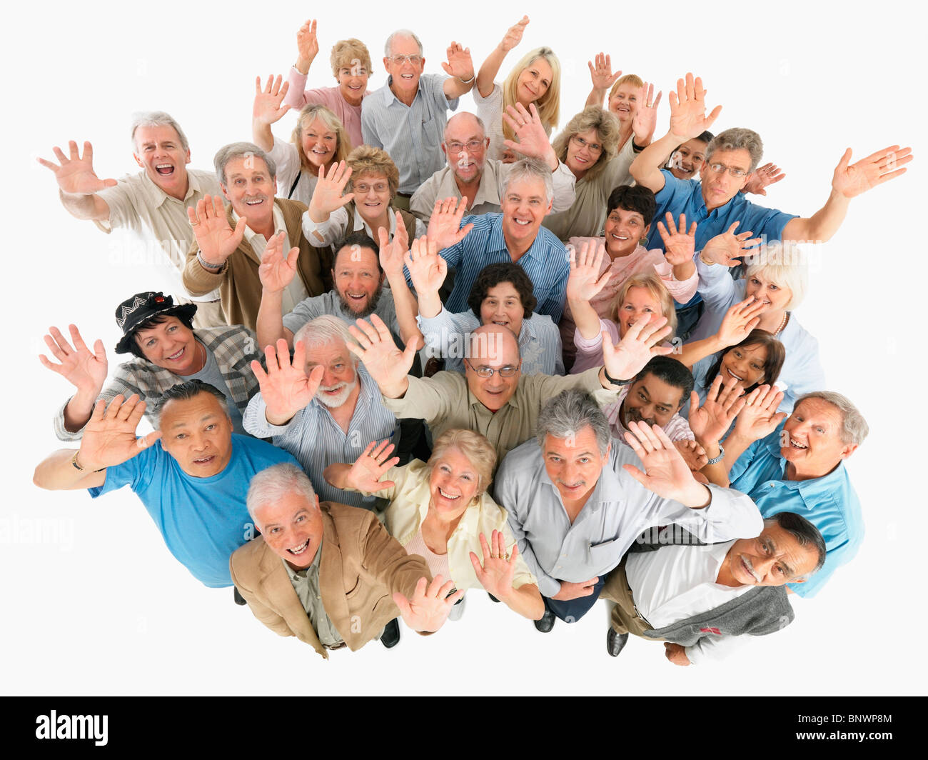 Eine Gruppe von Menschen, die winken beim Nachschlagen Stockfoto