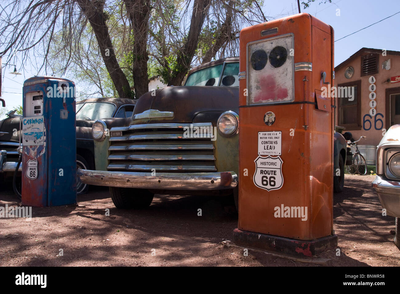 Alten Stil Tankstelle auf der berühmten Route 66-Straße in den USA Stockfoto