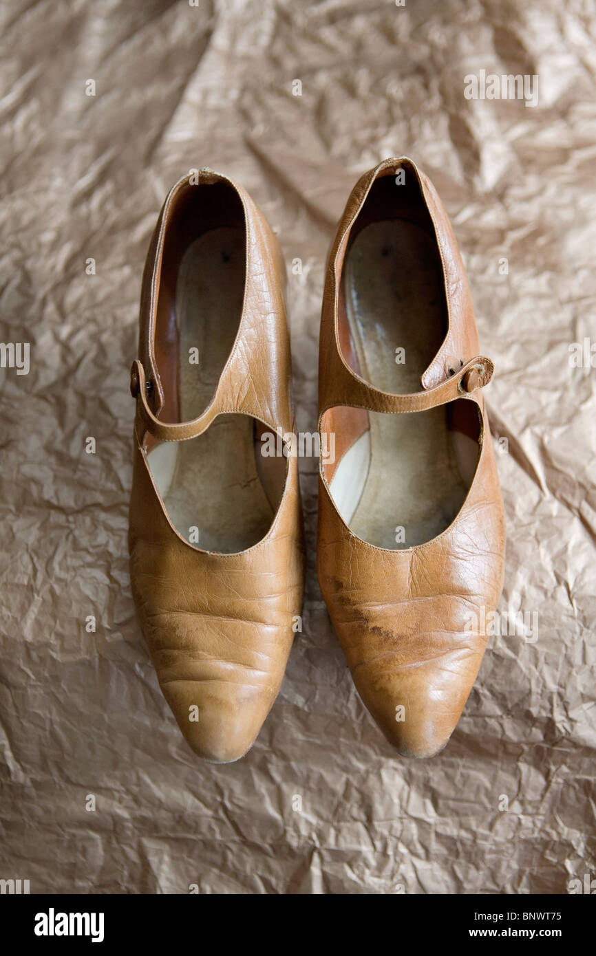 Ein paar Vintage-braun Lederschuhe Stockfoto