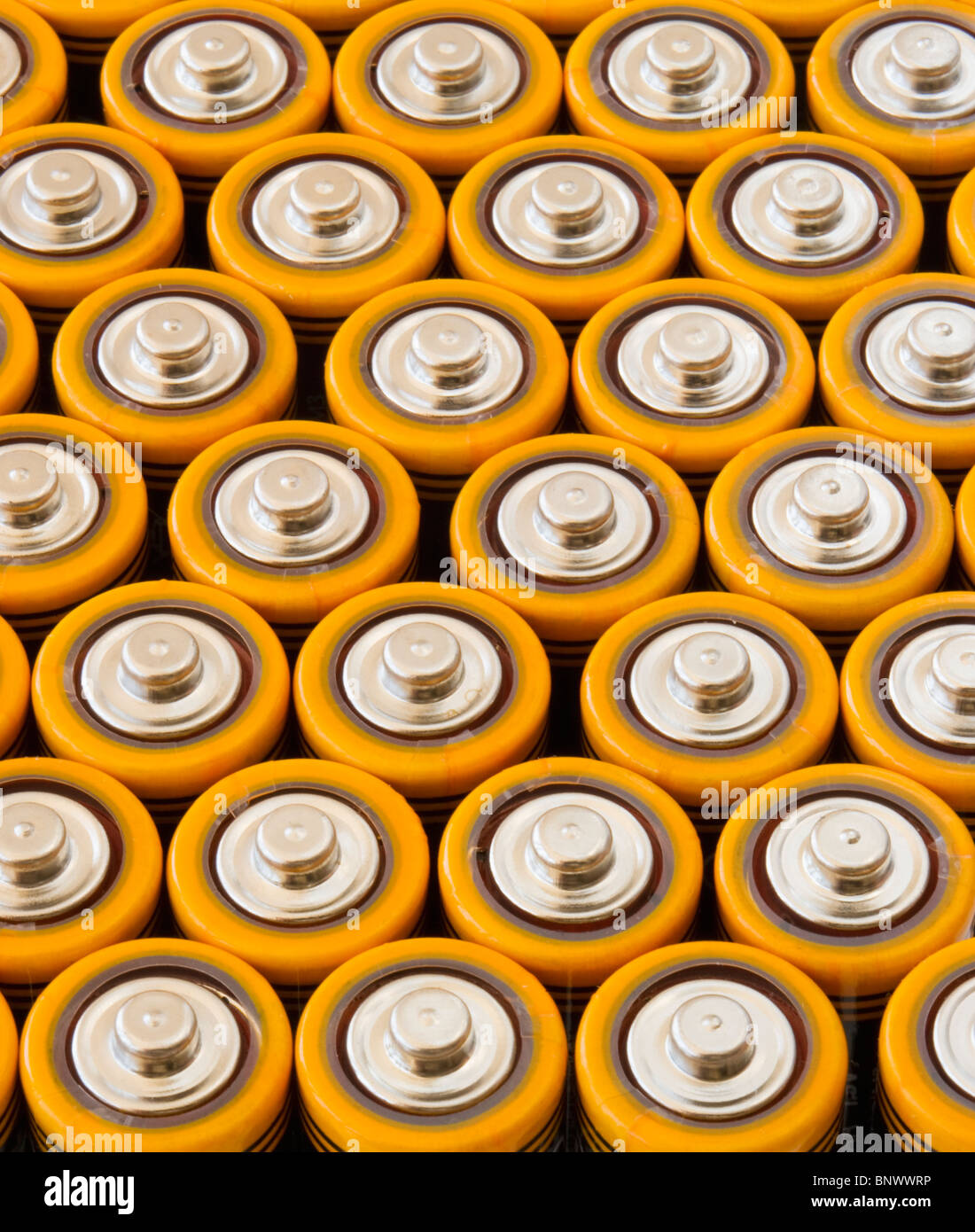 Reihen von AA-Batterien Stockfoto