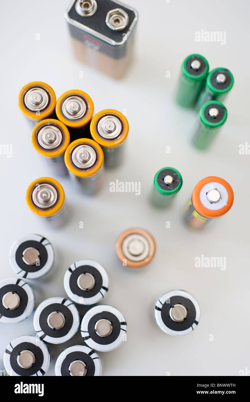Verschiedene Arten von Batterien Stockfoto