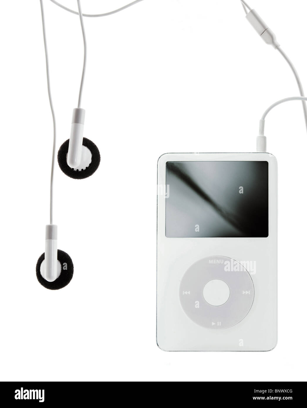 Weiße iPod mit Kopfhörern Stockfoto