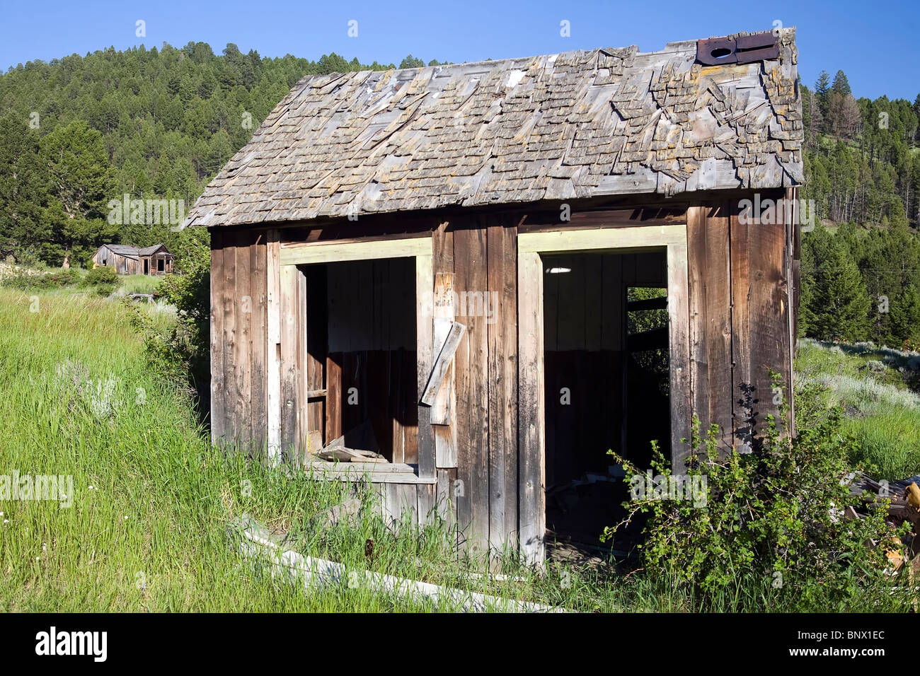 Elkhorn, eine kleine Geisterstadt in der Jefferson Grafschaft, wurde während einer silver Rush in Elkhorn Bergen des südwestlichen Montana gebaut. Stockfoto