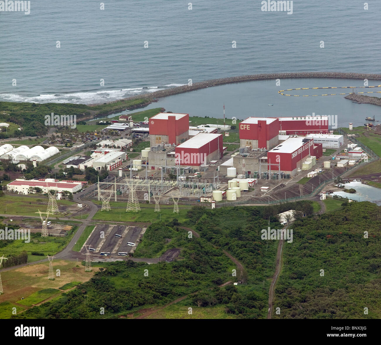 Luftaufnahme über Kommission Federal de Electricidad Strom Kraftwerk Golfküste Mexiko Stockfoto