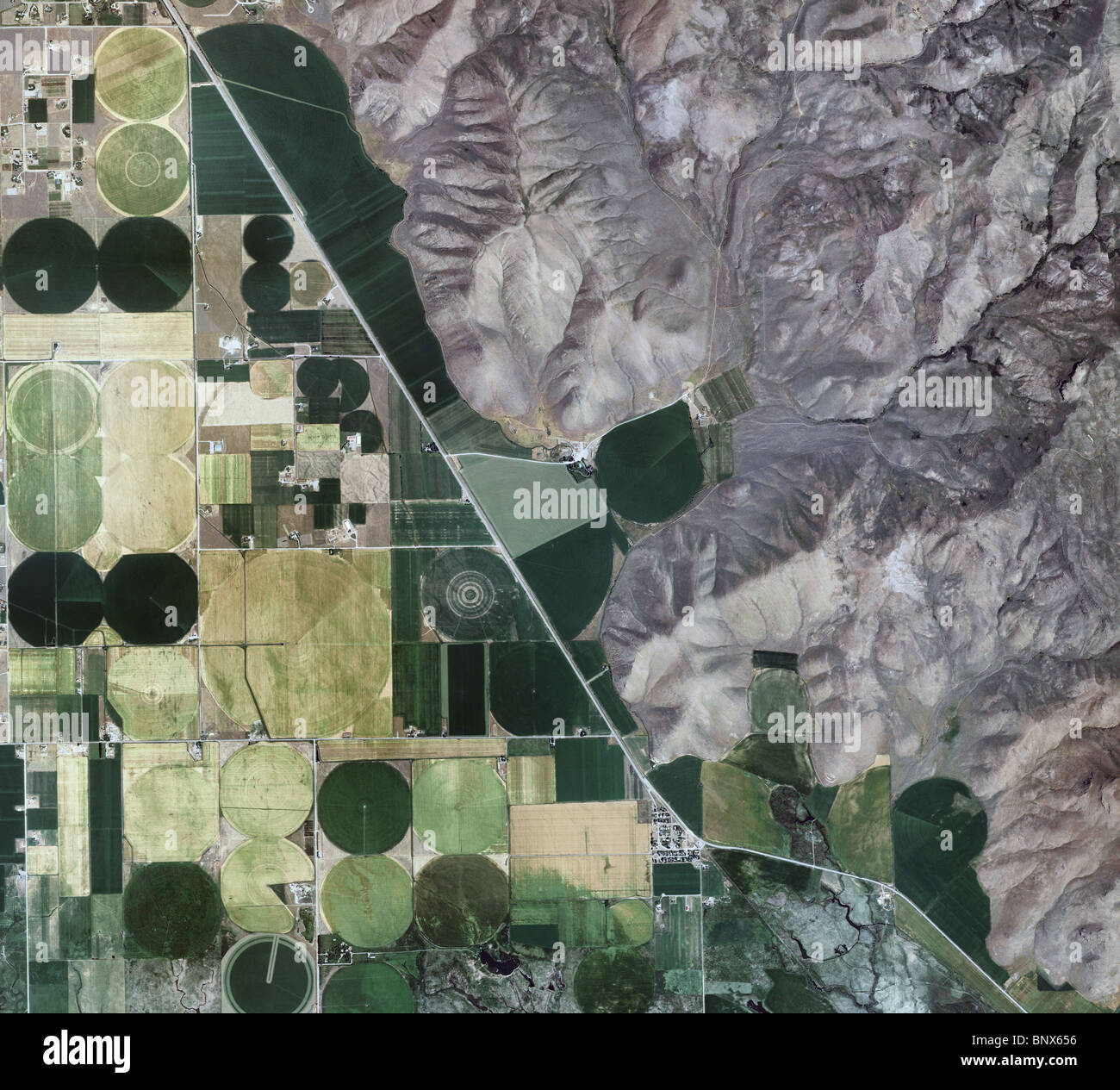 Luftbildkarte Draufsicht Landwirtschaft Flusstal Blaine county Idaho Stockfoto