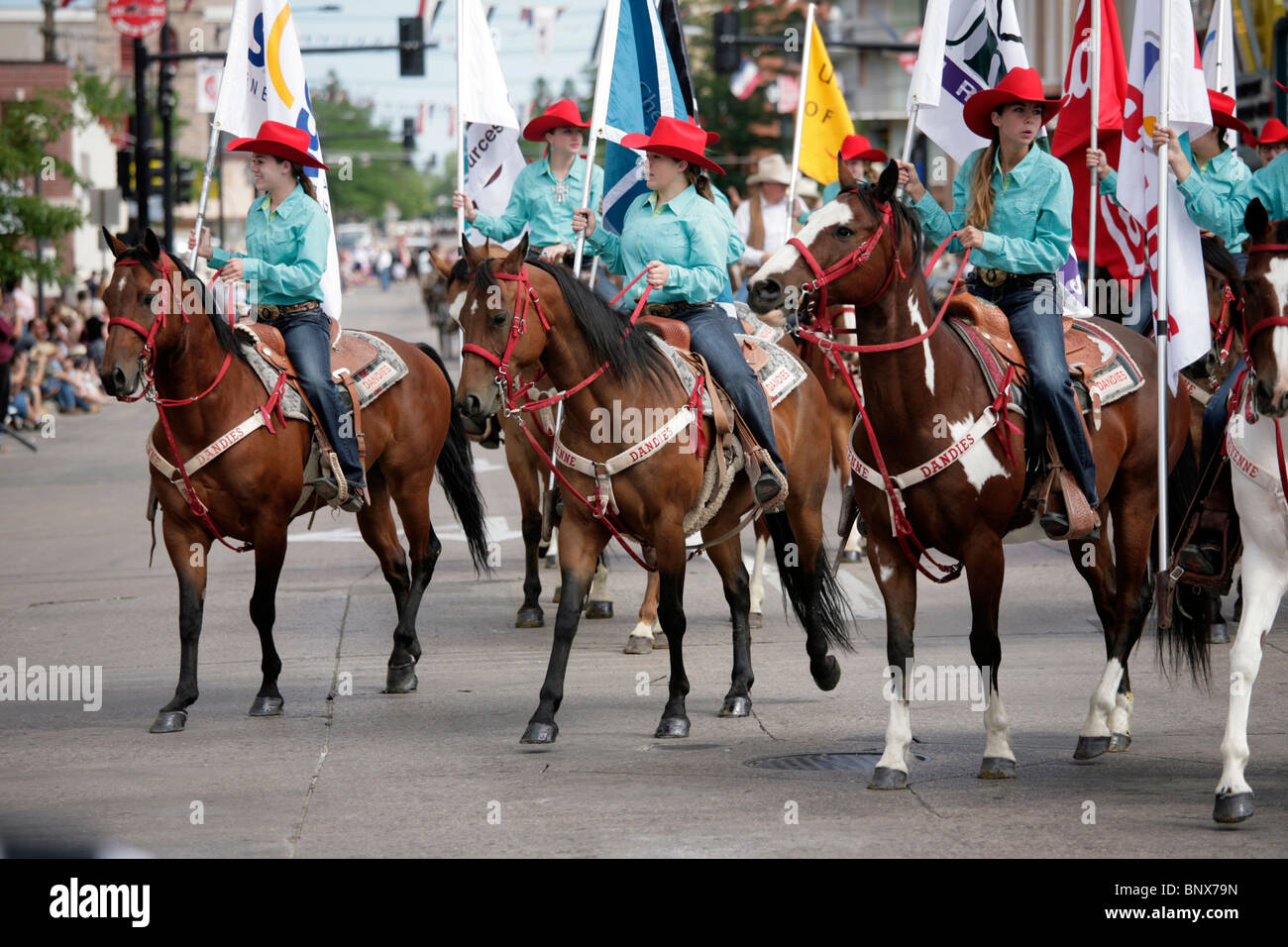 Parade in der Innenstadt von Cheyenne, Wyoming, während die jährliche Feier der Frontier Days. Stockfoto