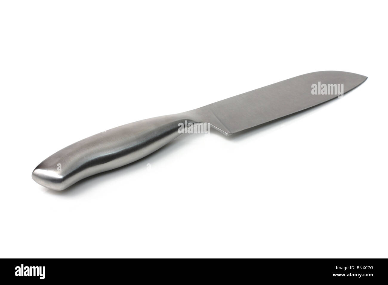 Großen metallischen Messer auf einem weißen Hintergrund Stockfoto
