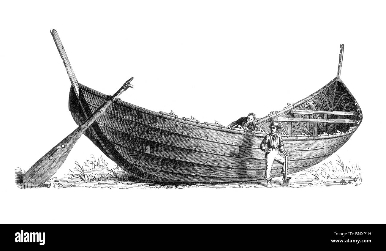 Schwarz und weiß-Abbildung des Bootes konnte aus dem Moor konnte, Süddänemark Stockfoto
