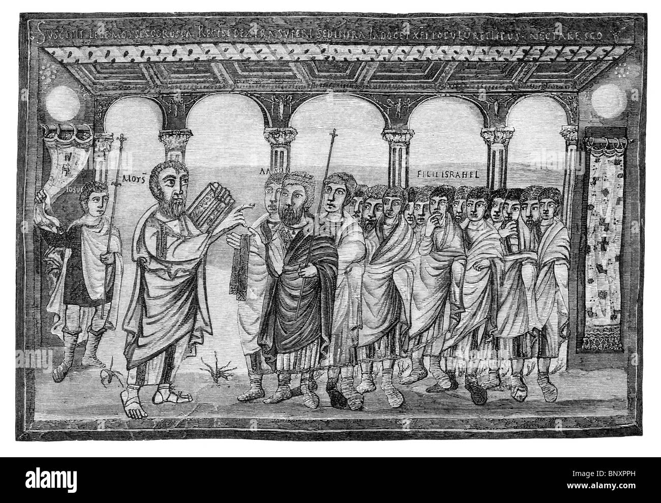 Schwarz / weiß Darstellung des Mose das Gesetz; von Alkuin Bibel; 8. Jahrhundert beleuchtet Manuskript Stockfoto