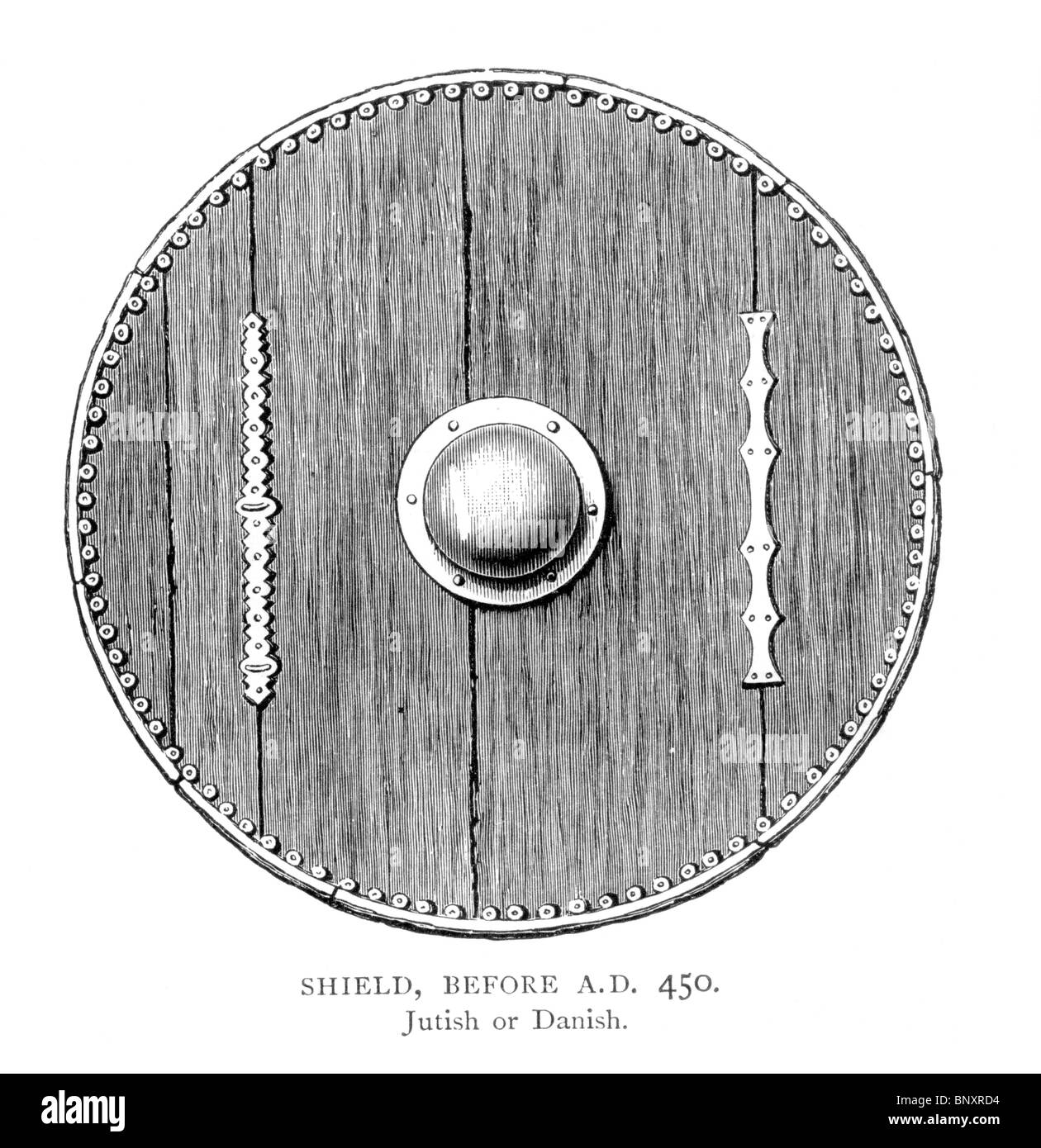 Schwarz / weiß Darstellung ein Wikinger-Krieger-Schild, ca. 450 n. Chr. Stockfoto