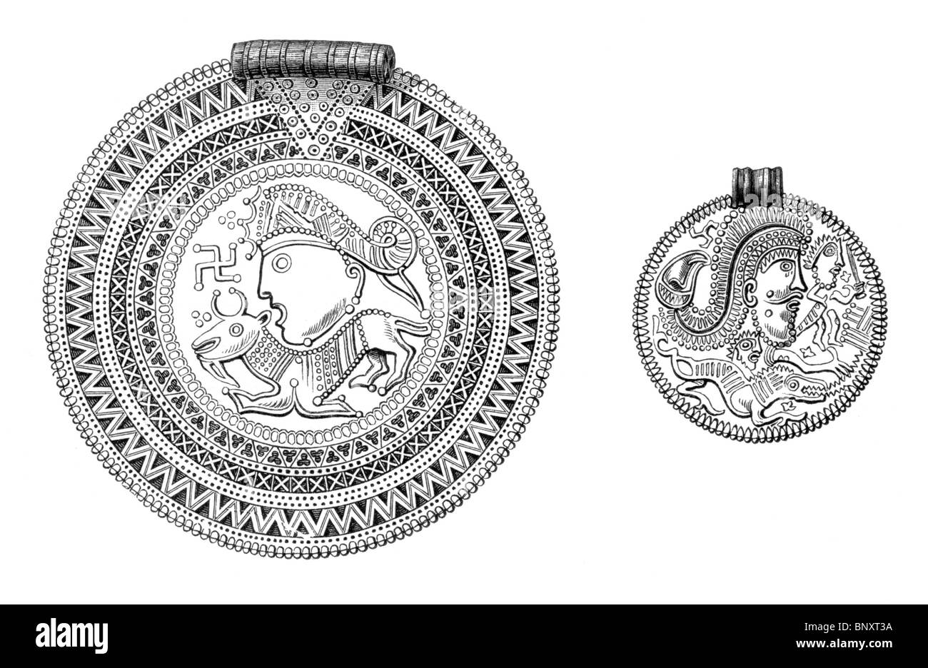 Schwarz und weiß Illustration der Armbänder aus nördlichen Gottheiten; Wikinger oder dänischen Artefakte Stockfoto