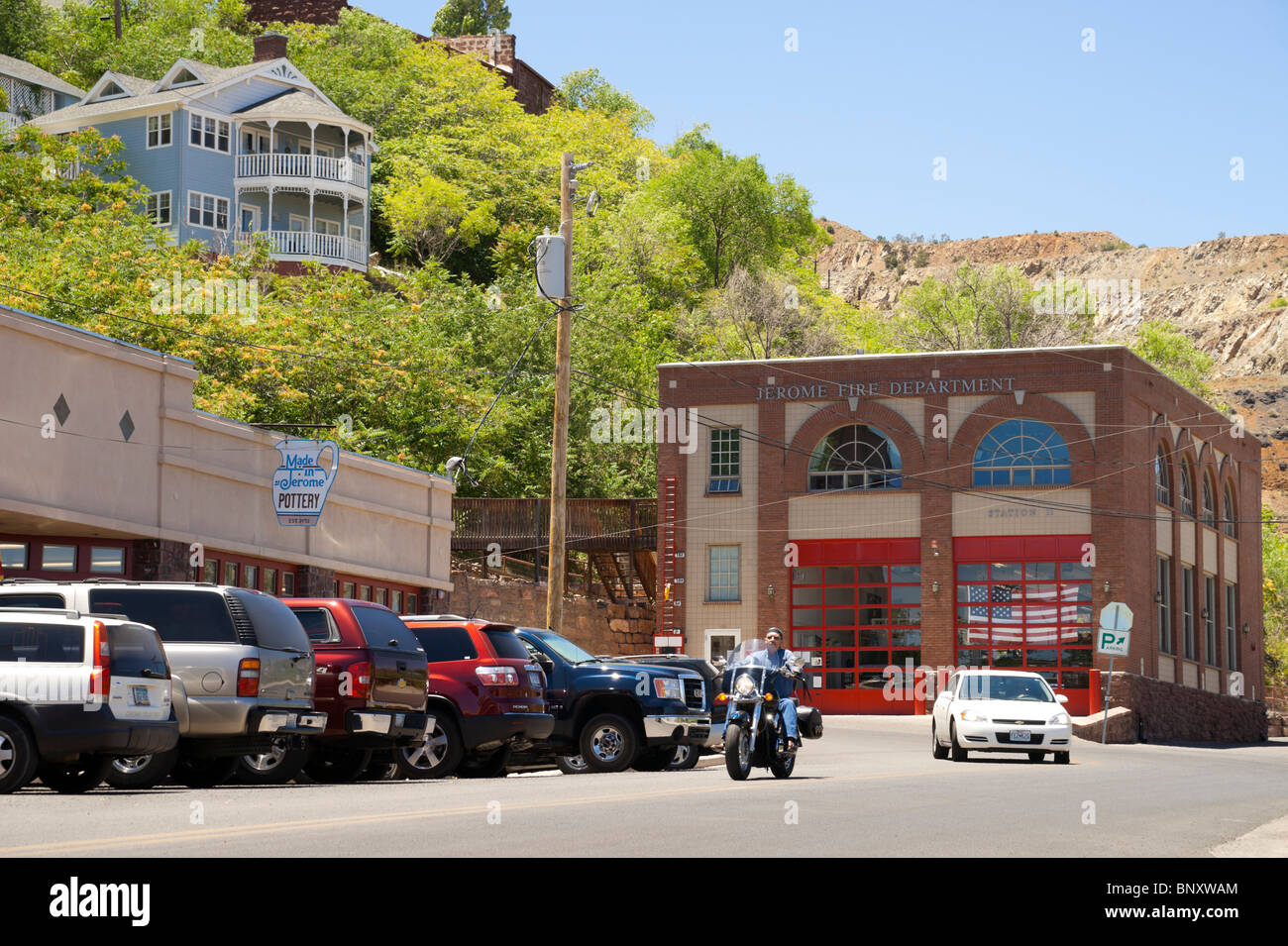 Jerome, Arizona - Kupferbergbau Altstadt in der Nähe von Sedona. Das Feuerwehrhaus. Stockfoto
