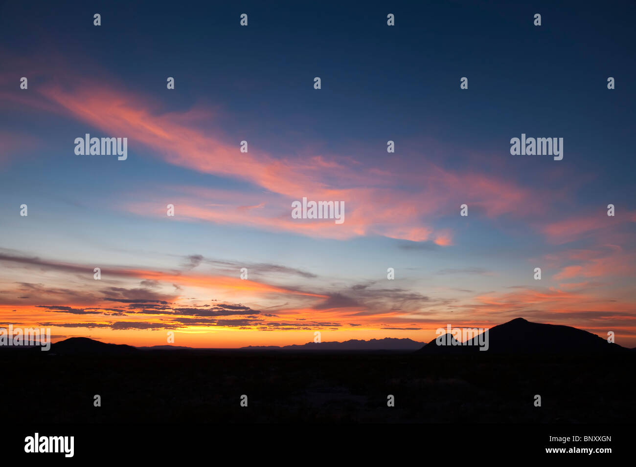 Sonnenuntergang in Hueco Tanks Texas USA Stockfoto