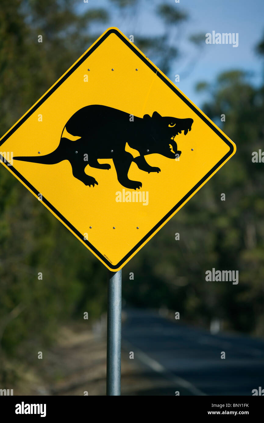 Tasmanische Teufel Straßenschild. Tasmanien, Australien Stockfoto