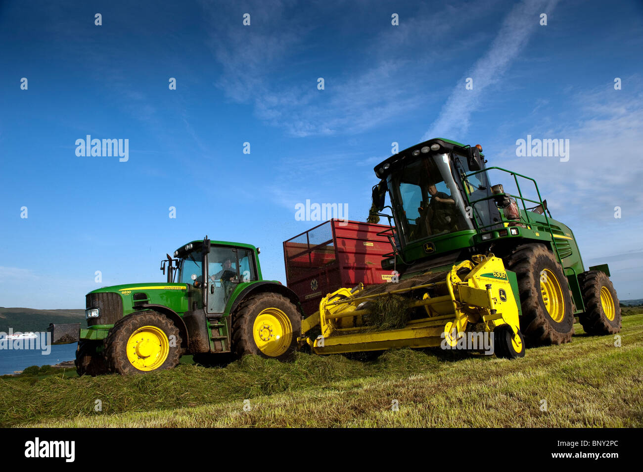 Silageherstellung an der Küste in der Nähe von Stranraer. Stockfoto