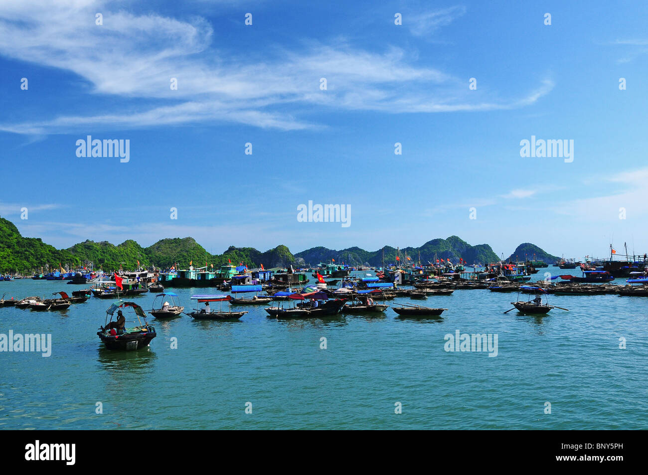 Angelboot/Fischerboot in Cat Ba-Stadt, Vietnam Stockfoto