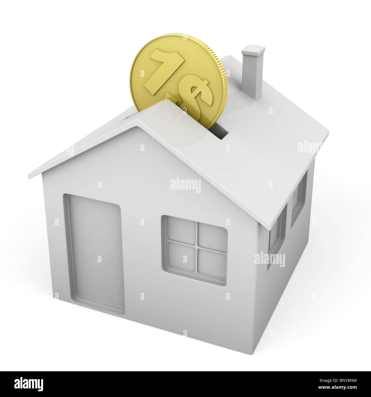 Haus gestaltet Spardose mit Münze als Konzept für die Hypothek oder echte staatliche Investitionen Stockfoto