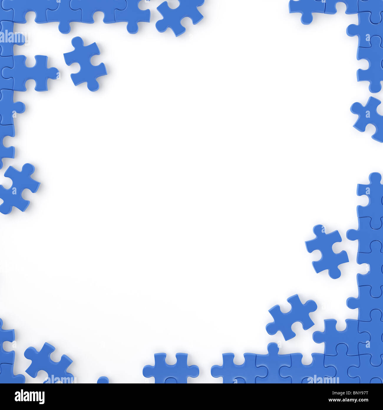 Puzzle-Stücke bilden einen Rahmen für Ihren eigenen Text oder Design mit Textfreiraum. Dieses Bild enthält einen Beschneidungspfad für Isolierung Stockfoto