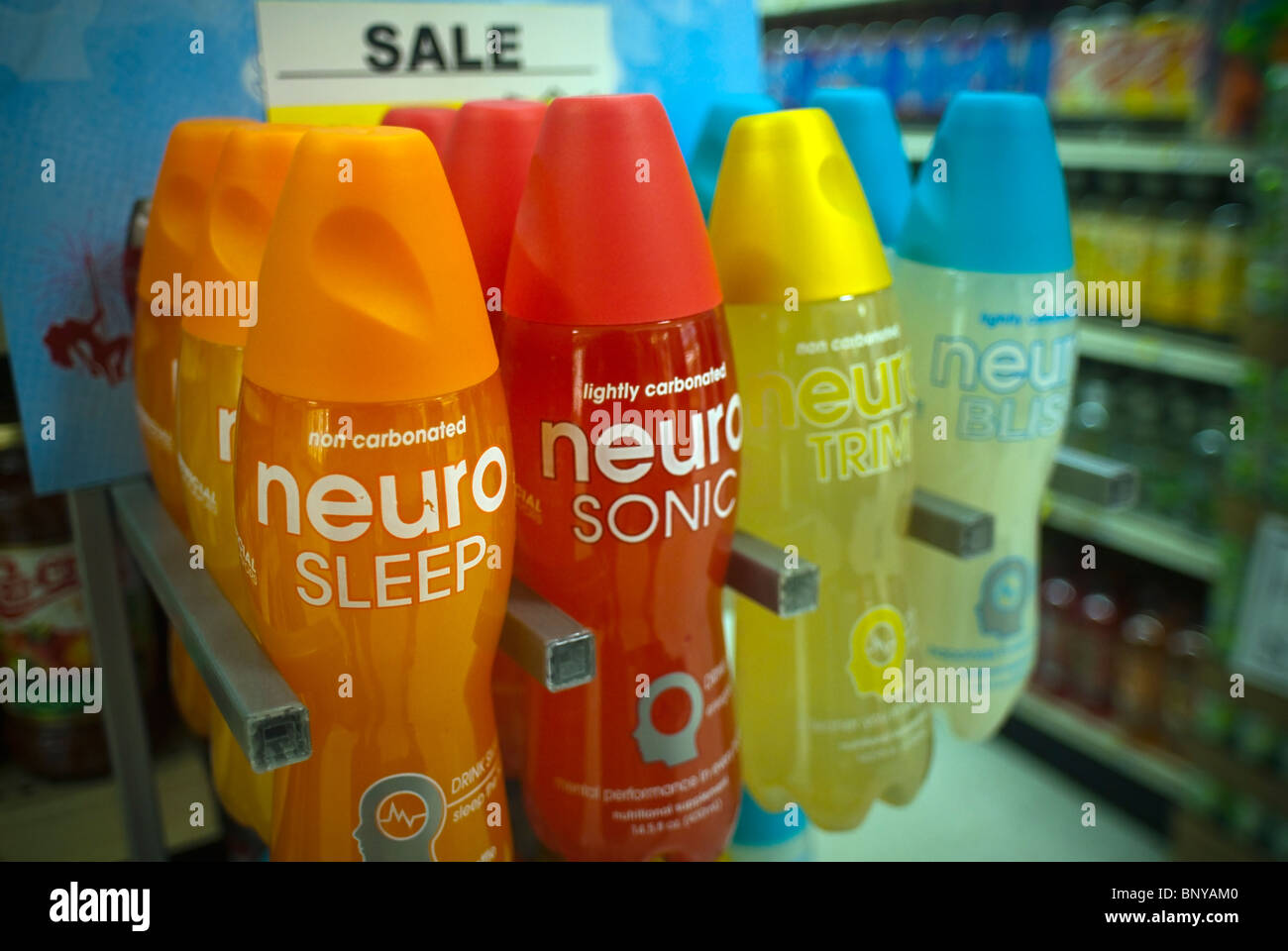 Neuro-Getränke auf einem Display Rack in einem Supermarkt in New York Stockfoto