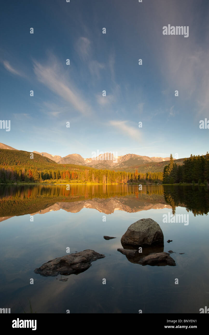 Sprague Lake Sunrise, Rocky Mountain Nationalpark, Colorado, USA Stockfoto