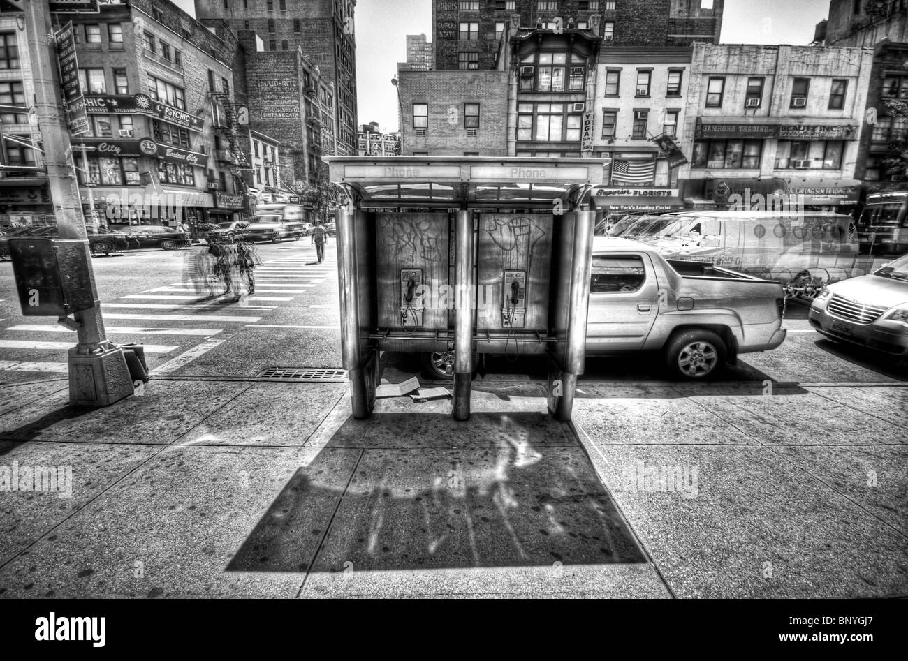 New York City, Telefonzelle HDR Stockfoto