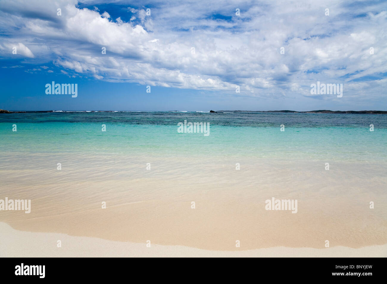 Weißen Sand und kristallklarem Wasser des Salmon Bay auf Rottnest Island, Western Australia, Australien. Stockfoto