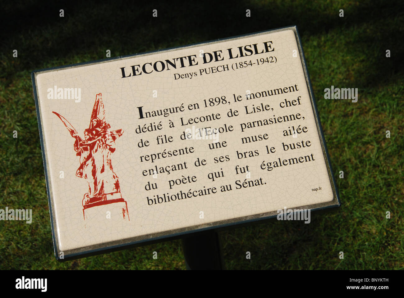 Schild am Skulptur von Leconte de Lisle von Denys Puech, Jardin du Luxembourg Paris Frankreich Stockfoto