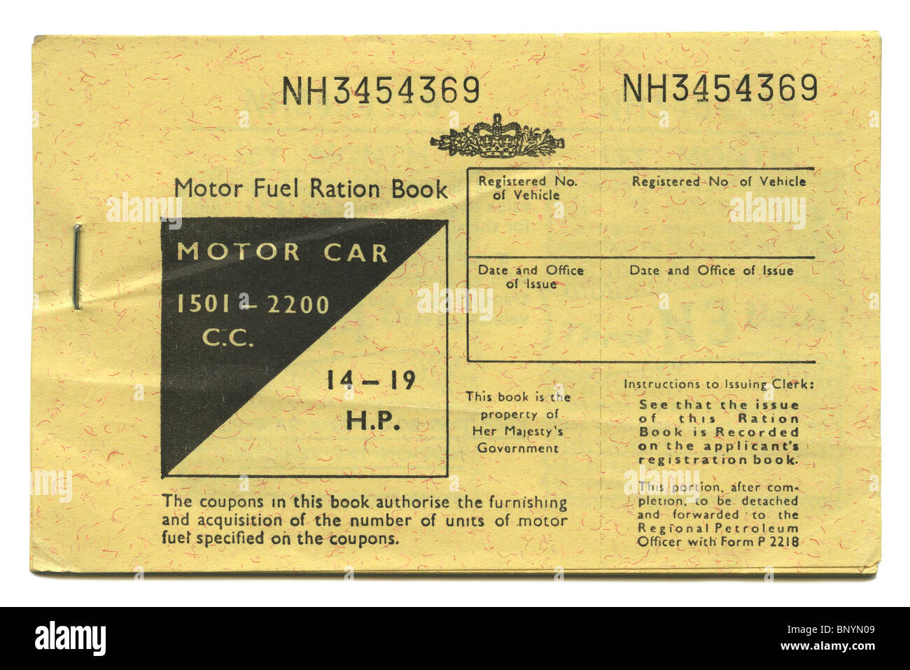UK Benzin Ration Gutscheinbuch, 1973 Stockfoto