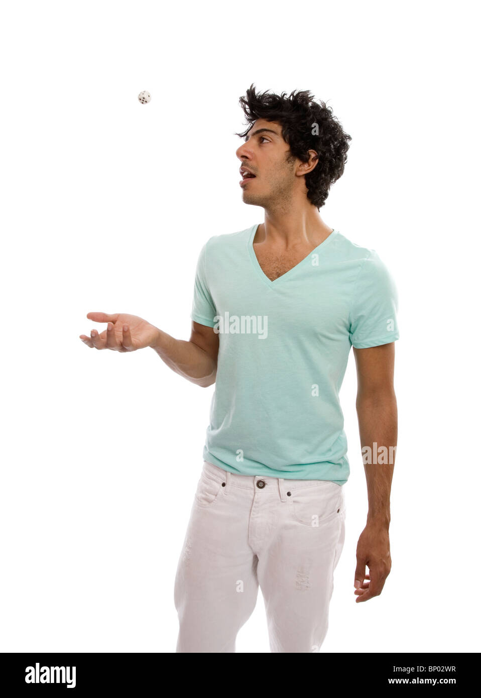 Guy Flicking sterben (Würfel), in der Luft Stockfoto