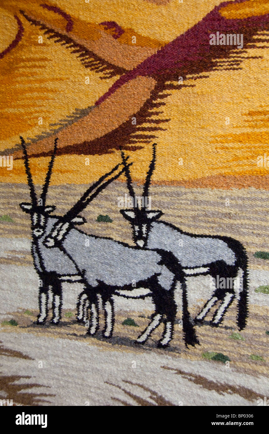 Afrika, Namibia, Swakopmund. Karakulia Teppich Center, lokale handgefertigte Wolle Teppiche, Teppich-Detail. Stockfoto