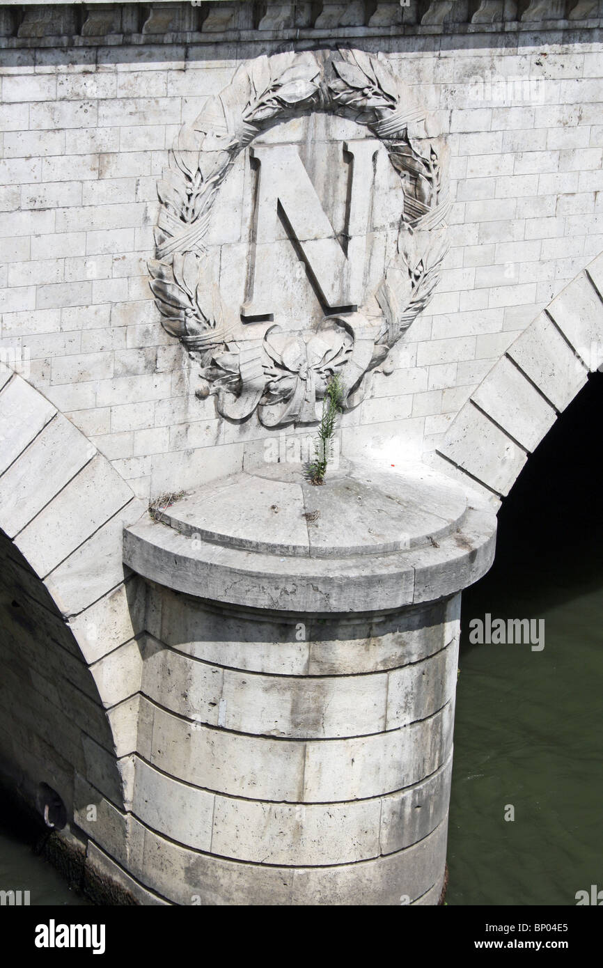 Paris, Detail der Pier von Pont St. Michel. Stockfoto