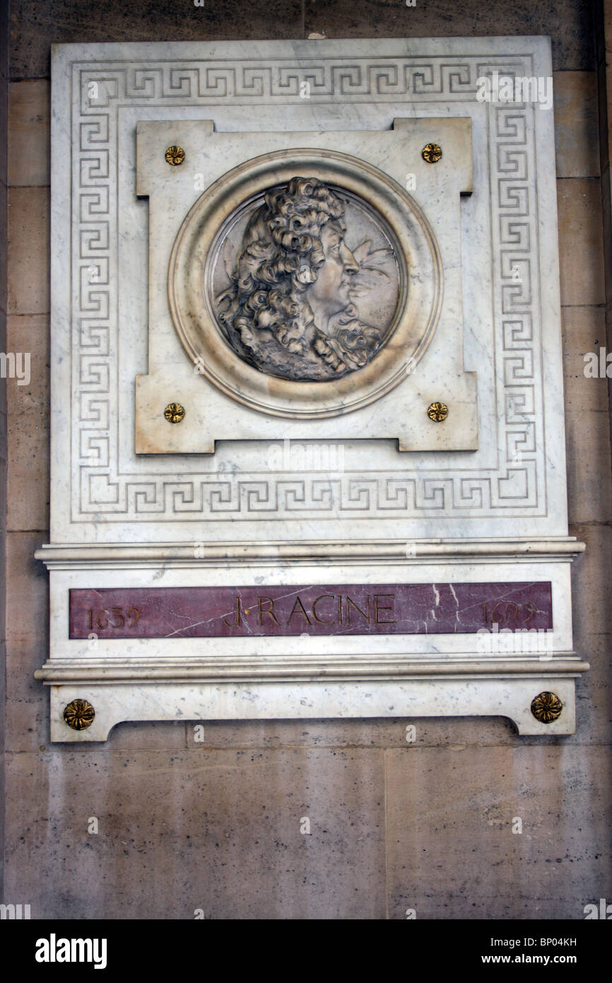 Gedenktafel für Racine unter Bogengang der Comédie Française, Paris, Frankreich-Theater Stockfoto